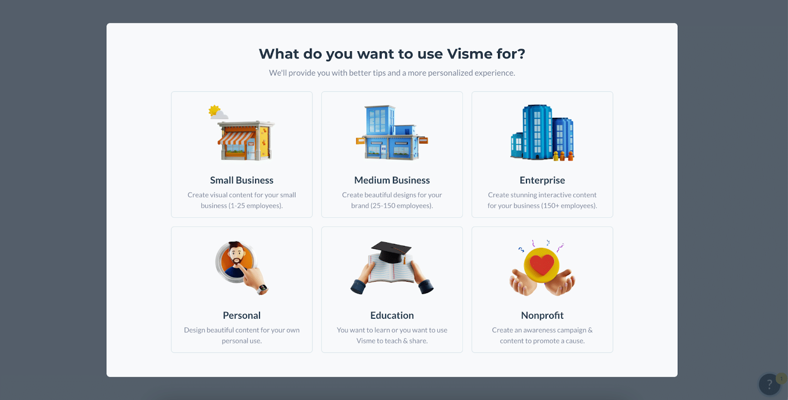 Visme onboarding