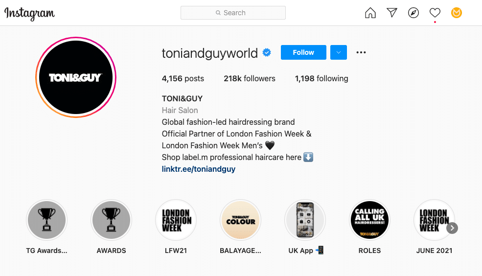 Toni&Guy Instagram page