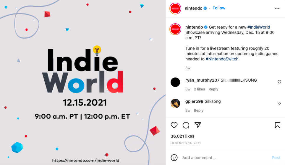 Nintendo Instagram post